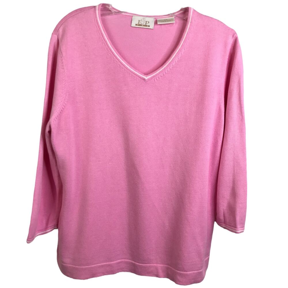 EP Pro Pink V-Neck 3/4 Sleeve Golf Sweater Top Large Cotton Rayon Blend